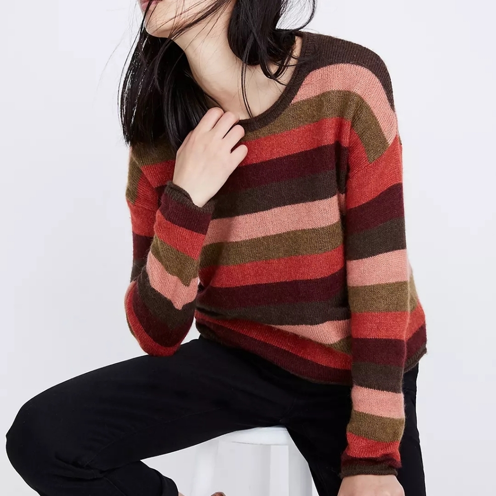 Madewell Chelsea Pocket Pullover Sweater in Multi-Stripe Size S - Picture 8 of 11